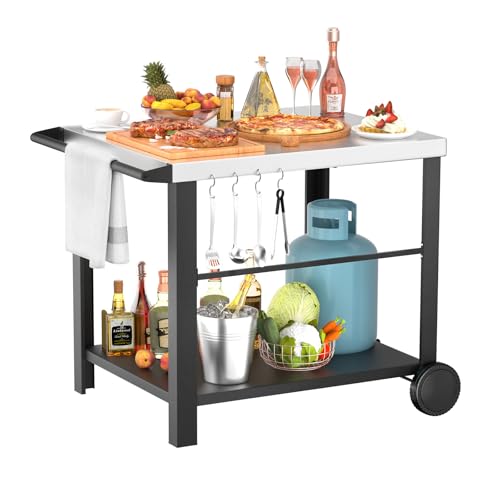Grill Table Stand with Wheels (24.4 x 38.3 x 30.9 inches)