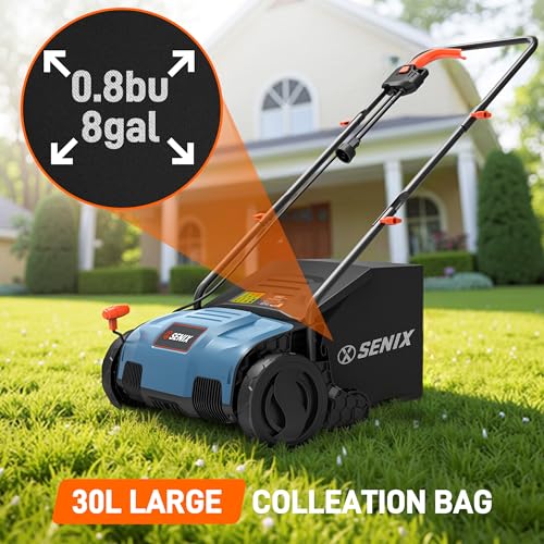 12 Amp 13 Inch Corded Electric Dethatcher and Scarifier with Collection Bag