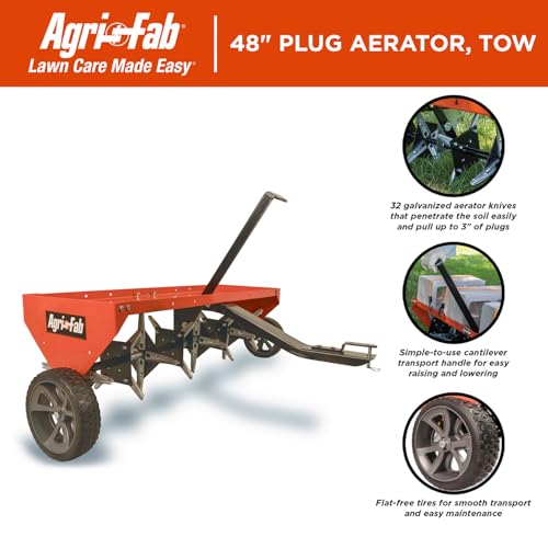 48 In Tow Behind Lawn Plug Aerator with 32 Galvanized Knives and Universal Hitch