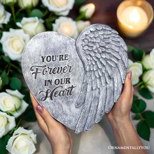 Elegant Resin Stepping Stone (You’re Forever in Our Hearts Angel Wing Stepping Stone, 9.5" Garden Decorative Memorial Resin Figurine)