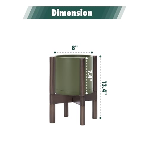 Plastic Pot with Walnut Wood Stand (Olive Pot + Walnut Color Stand / 8 Inch)