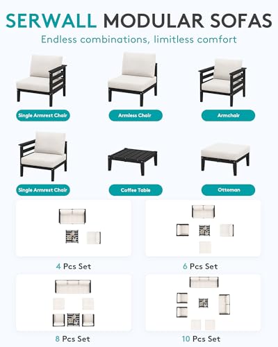 HDPE Outdoor Furniture Set (Black/Khaki / 10 Pieces)