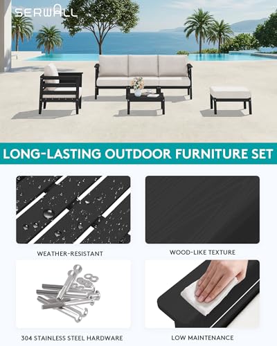 HDPE Patio Furniture Set (Black/Khaki / 6 Pieces)