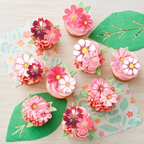 65 PCS Edible Gosang Flowers Cupcake Toppers Wafer Paper Flower Birthday Party Decorations Edible Hibiscus Wildflower Cupcake Picks for Baby Shower Wedding Birthday Party Cake Decorations Supplies (60 Count)
