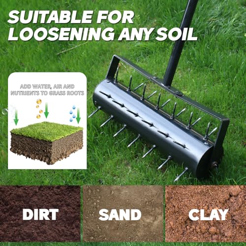Rolling Lawn Aerator Roller with 42 Reinforced Steel Spikes