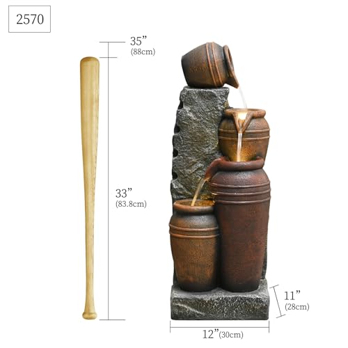 34'' Outdoor Garden Water Fountain with Lights (Brown 34in)