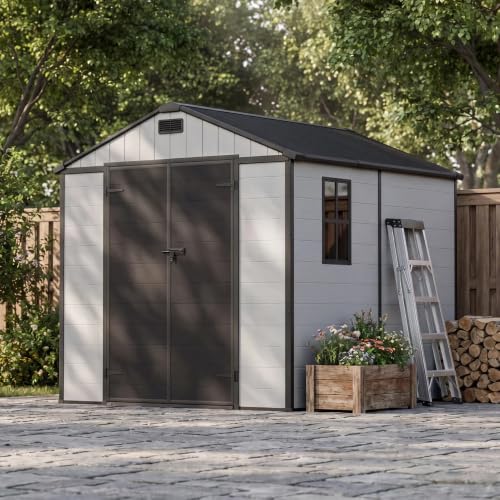 8x8 FT Plastic Outdoor Storage Shed with Floor (Light Gray / 8 X 8 FT)
