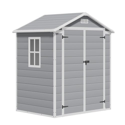6x4FT Plastic Outdoor Storage Shed with Floor (6x4FT / Light Gray)