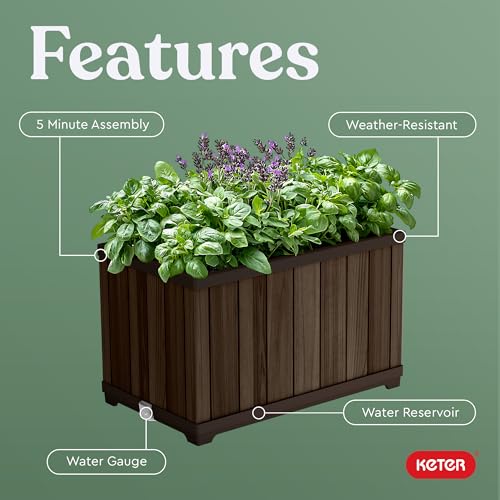 Signature 21.7 Inch Tall Rectangular Large Wood Look Planter for Indoor or Outdoor Flower Pot Ideal for Patio Deck and Front Porch Decor