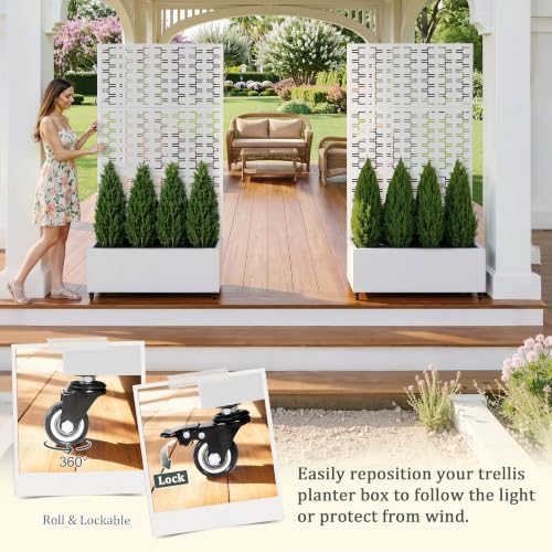 Metal Raised Garden Bed with Trellis (White Brick / 71"x35")