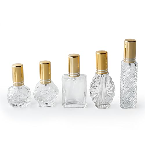 5 Pcs Vintage Glass Empty Perfume Bottles Refillable with Spray (5 Count)