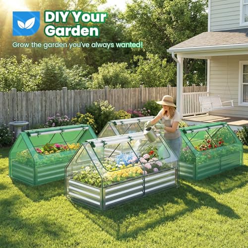 6x3x1ft Galvanized Raised Garden Bed with Cover