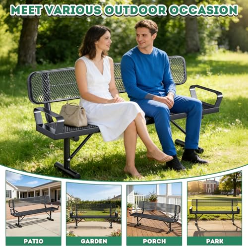 6Ft Outdoor Bench with Armrests & Back Portable Frame (Black With Armrests / 6FT)