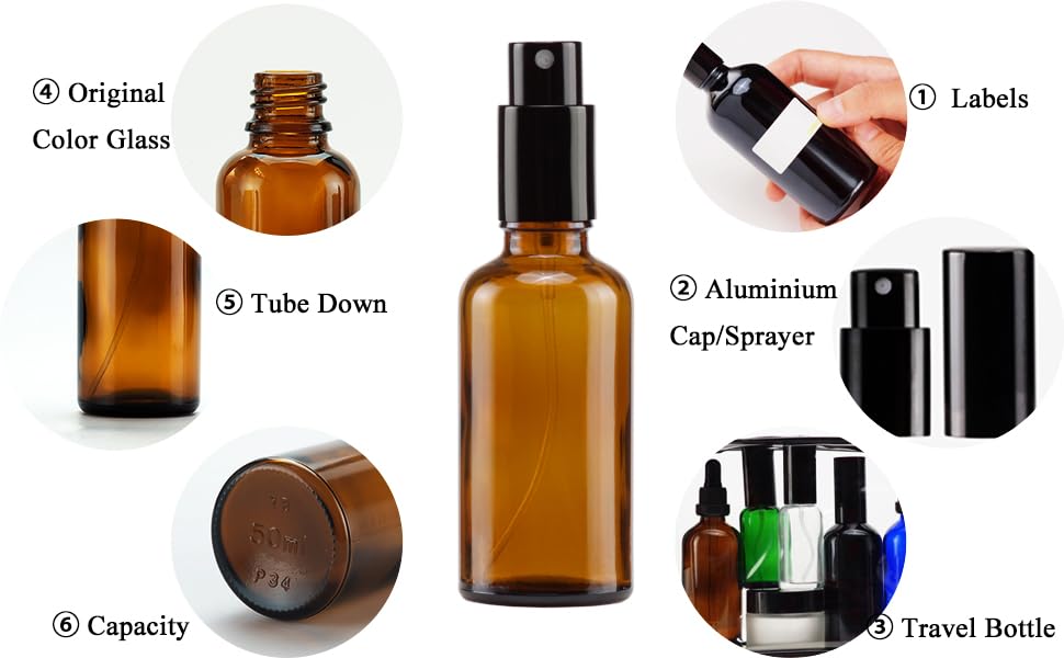 Amber Glass Spray Bottles 2oz (12 Count)
