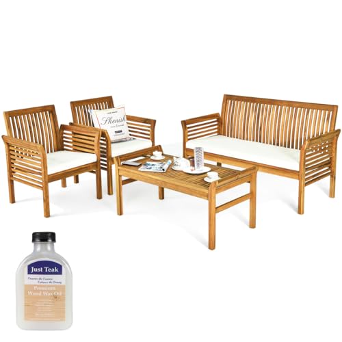 5 Piece Outdoor Acacia Wood Sofa Set with Wood Oil