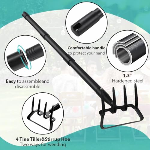 Garden Hoe Stirrup Hoe with Adjustable Handle for Weeding Digger loosening Soil Metal Garden Cultivator Hoe with Rake Tiller Cultivator