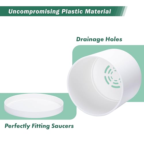 2 Pack White Plastic Planters with Saucers (10")