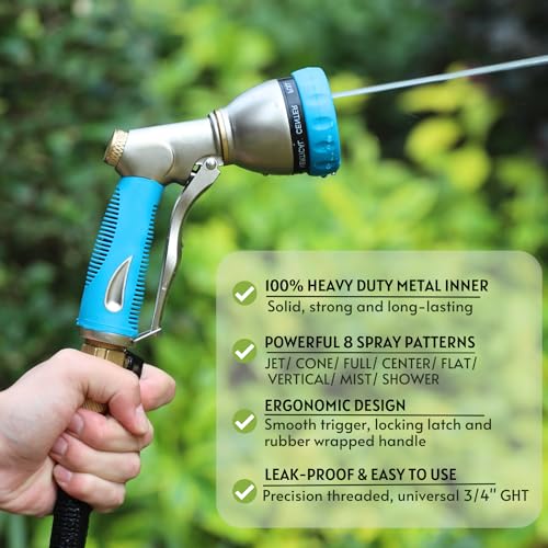 100% Metal Garden Hose Nozzle Sprayer with Ergonomic Handle