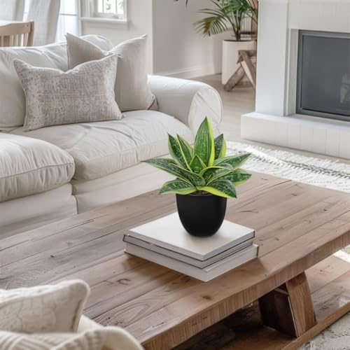 Artificial Snake Plants 9" Faux Agave Succulent Plant Potted in Black Pot Fake Sansevieria Aloe Tropical Plant for Desk Modern Office Home Bathroom Indoor Outdoor Decor