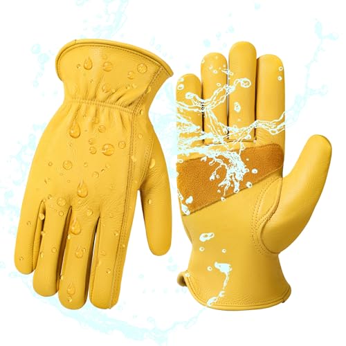 Water Repellent Cowhide Leather Work Gloves for Men 1 Pair Gold XXL (Golden - Water Repellent / XX-Large)