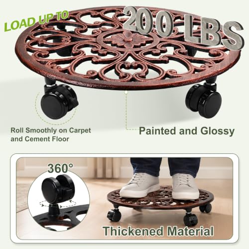 2 Pack 14 In Rolling Plant Stand with Wheels Metal Plant Caddy with Wheels (14 inch: 2 pcs / Antique Bronze)
