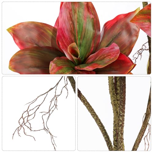 Artificial Tree 2.95Ft Faux Agave Plant Fake Tropical Yucca Palm Tree with 6 Heads in Pot Fake Dracaena Plants Tree for Home Decor Modern Office House Decoration Housewarming Gift Pink (6 Count)