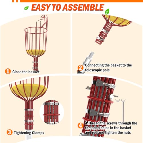 26FT Reach Fruit Picker Pole with Basket Telescoping