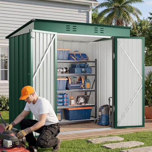 8x6 FT Outdoor Shed (Green / 8' x 6' FT/Sloped-roof)