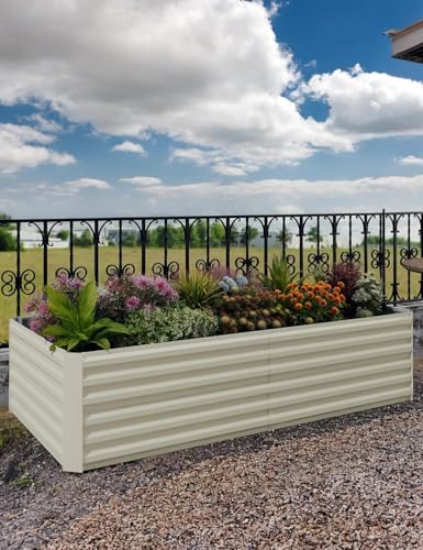 2PCS 8x4x2ft Galvanized Raised Garden Bed Outdoor (Beige-rect. / 8x4x2ft 2pcs)