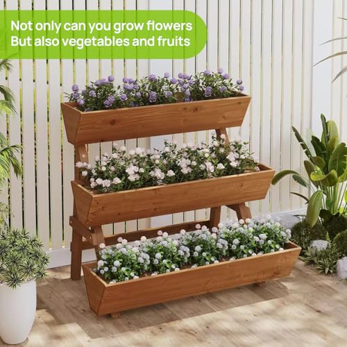 Vertical Garden Planter 3 Tier Raised Garden Bed Wood Herb Tiered Planter