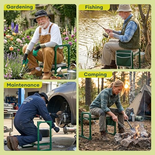 Garden Kneeler and Seat Foldable Gardening Stool with Extendable Legs