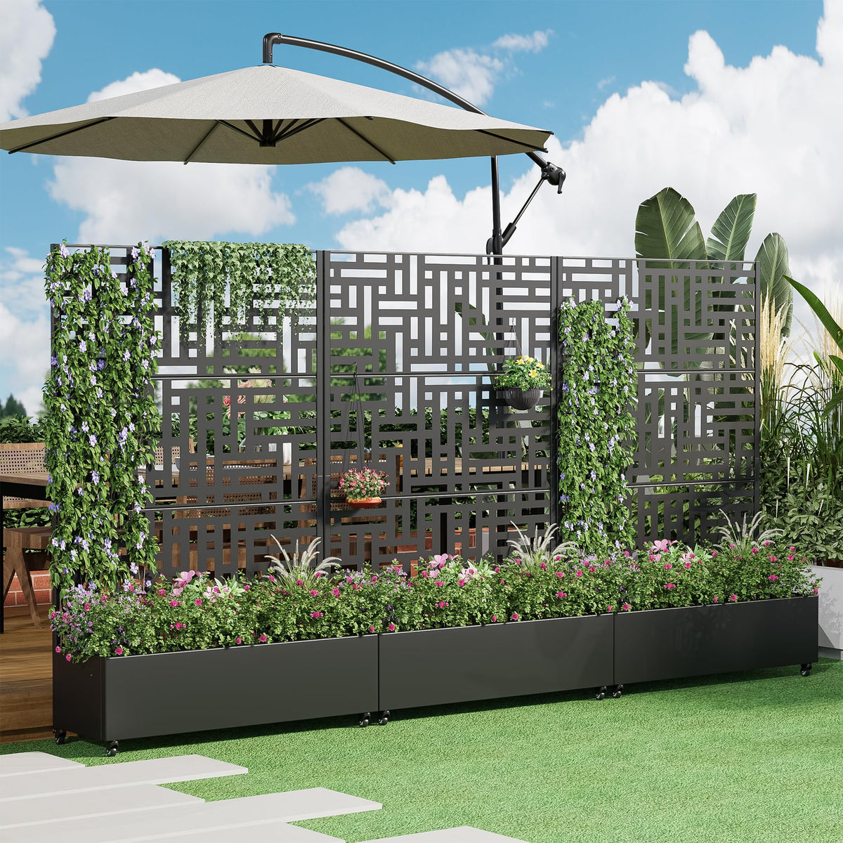 Metal Raised Garden Bed with Trellis and Wheels