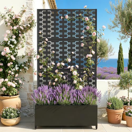Metal Raised Garden Bed with Trellis (Black Brick / 71"x35")