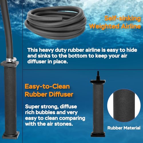 All-in-1 Koi Pond Aeration Kit Pond Air Pump with Self-Sinking Airline Rubber Air Diffuser, Air Flow Control Pond Aerator for Outdoor Pond 2,000-5,000 Gallons