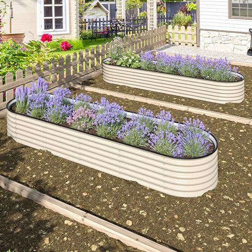 8x2x1.4ft Galvanized Raised Garden Bed (Ivory White / 8x2x1.4FT)