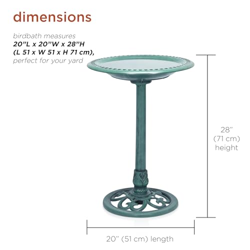 TEC116 Outdoor Aged Green Pedestal Birdbath with Scrollwork