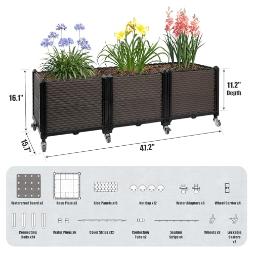 Raised Plant Box with Wheels 47.2"x15.7"x16.1"
