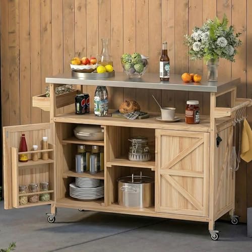 50.25" W Grill Cart with Stainless Steel Tabletop (Wood)