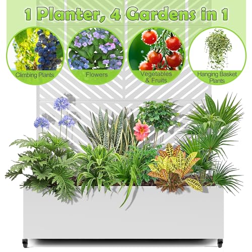 15.7"×70.9"×47.2" Metal Raised Garden Bed with Trellis and Wheels