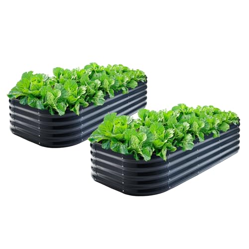 2Pcs Galvanized Steel Raised Garden Bed 8x2ft Oval (2 Count)