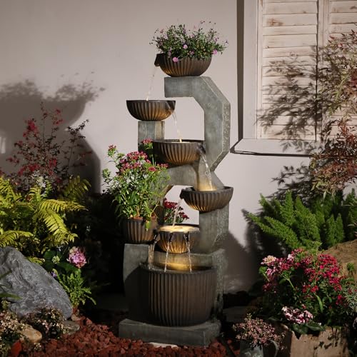 Outdoor Freestanding Water Fountain Large Garden Feature (Grey-57inch)