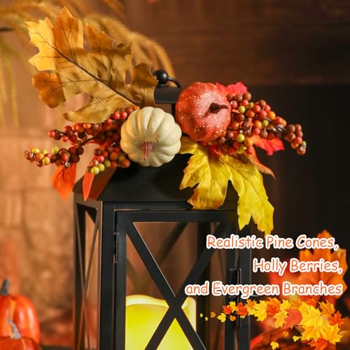Fall Lanterns LED Candles 2 Pack 12 Inch Thanksgiving Decor Timer