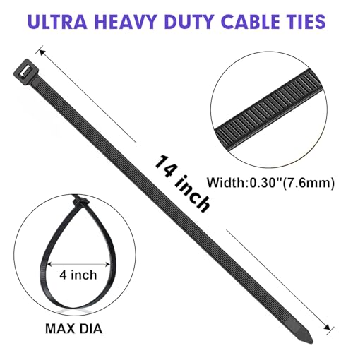 Zip Ties RAZCC 1200pcs Black Cable Zip Ties 14 Inch (Wideth 0.3")