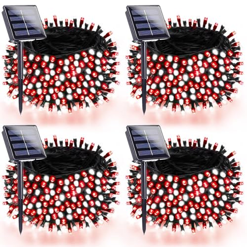 Solar Christmas Lights Outdoor (4 PACK / Red and White)