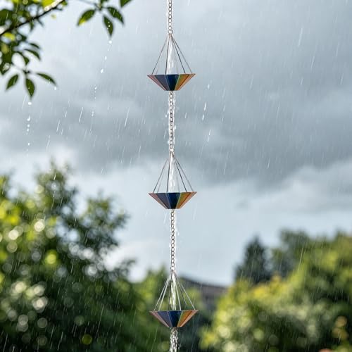 9.6 Ft Rain Chains for Outside with 10 Colorful Cups (Multi)