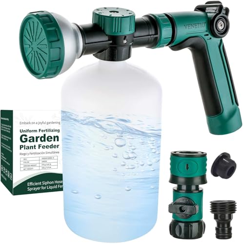 8-Dial Hose-End Sprayer Pro with Quick Connector for Liquid Fertilizer | Lawn and Garden Nozzle Spreader for Uniform Fertilizing, Pet Washing and Outdoor House Cleaning, 34oz Dispenser Bottle