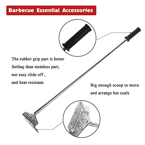 Heavy Duty Charcoal Grill Rake Ash Tool Accessories With Rubber Handle
