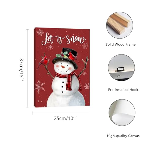 Let It Snow Christmas Snowman Canvas Wall Art (10"L x 15"W / Snowmen red)