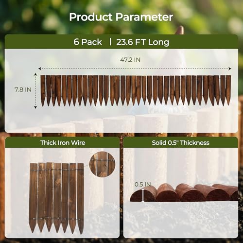 6 Piece Wooden Garden Border (6-Pack 7.9"x42")