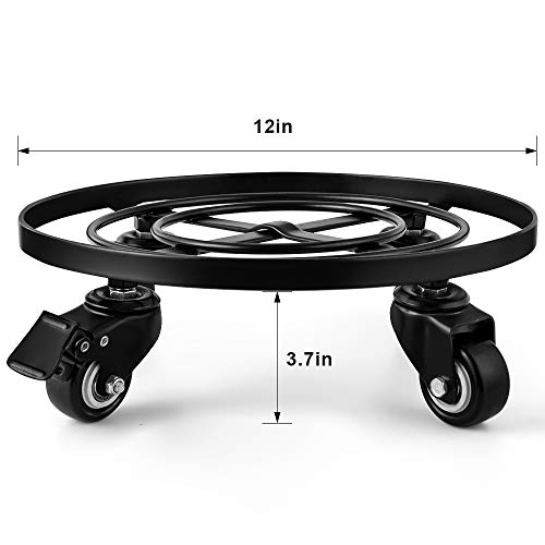 12" Metal Plant Caddy Heavy Duty Plant Stand with Wheels Wrought Iron Potted Brake Flower Pot Rack Rollers Mover Dolly Holder Indoor Outdoor Planter Trolley Caster